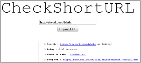 Пример проверки адреса страницы в СheckShortURL