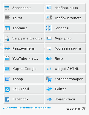 Элементы контента